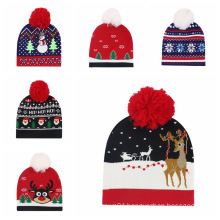 2021 New Year Decorations LED Christmas Hat  Knitted Beanie Christmas Light Up  Christmas Gift for Kids Xmas Knitted Hat